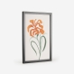 Poster de uma flor com um design minimalista como foco central retratada por pétalas laranjas e caules e folhas verdes num fundo bege claro e simples. 3