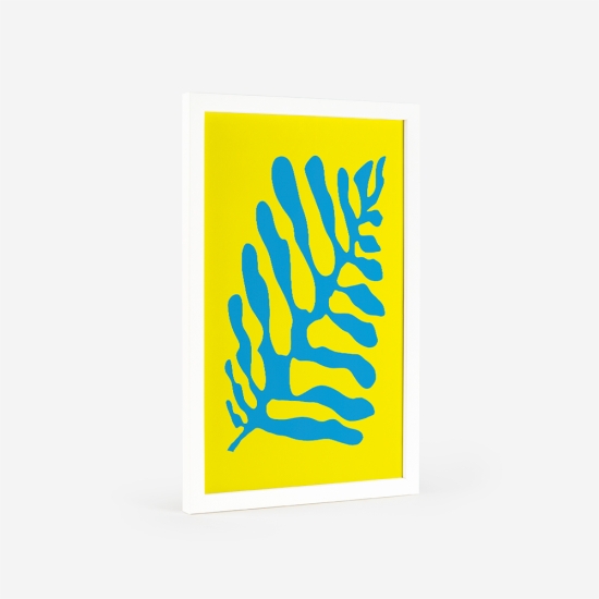Poster gráfico de uma planta azul num fundo amarelo vibrante. 5