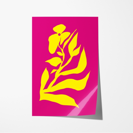Poster gráfico de uma planta amarela num fundo rosa vibrante. 6
