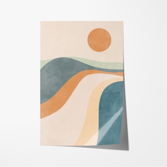 Poster de paisagem com montanhas e um sol 6
